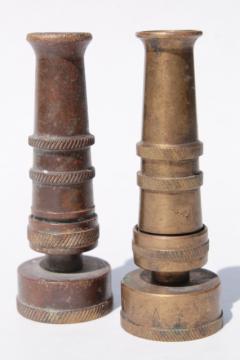 catalog photo of vintage brass garden hose nozzles, solid brass w/ primitive old patina