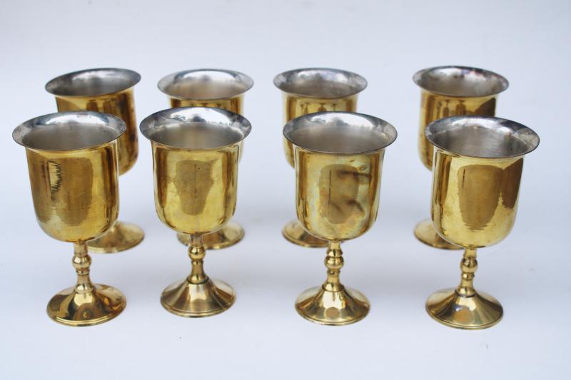 photo of vintage brass goblets, wine glasses for gothic style banquet or rustic wedding #1