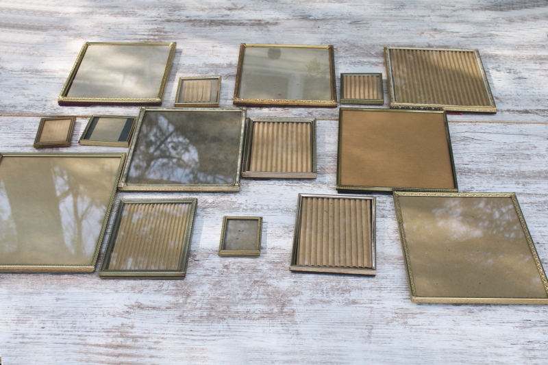 photo of vintage brass gold metal picture photo frames lot, whole gallery wall all easel stand frames #1