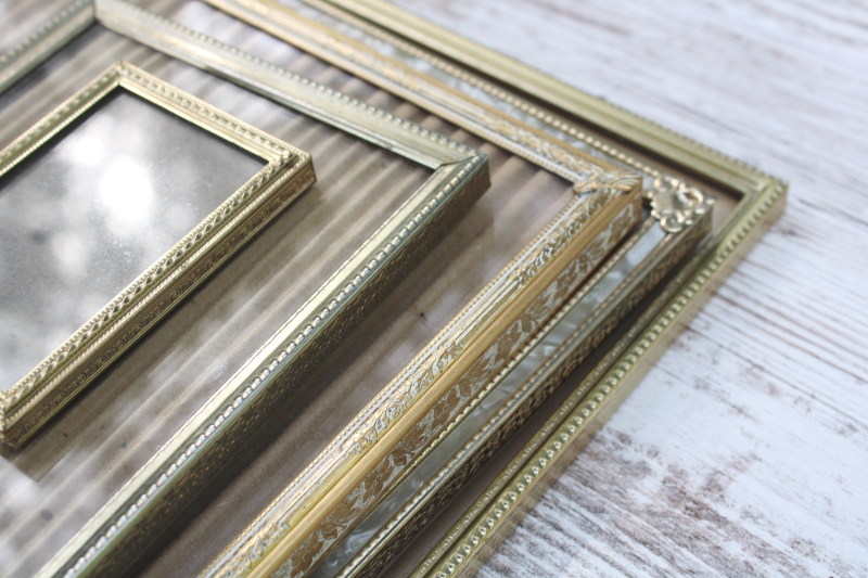 photo of vintage brass gold metal picture photo frames lot, whole gallery wall all easel stand frames #2