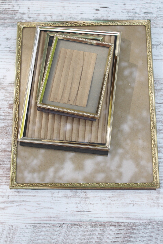photo of vintage brass gold metal picture photo frames lot, whole gallery wall all easel stand frames #3