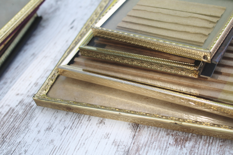 photo of vintage brass gold metal picture photo frames lot, whole gallery wall all easel stand frames #4