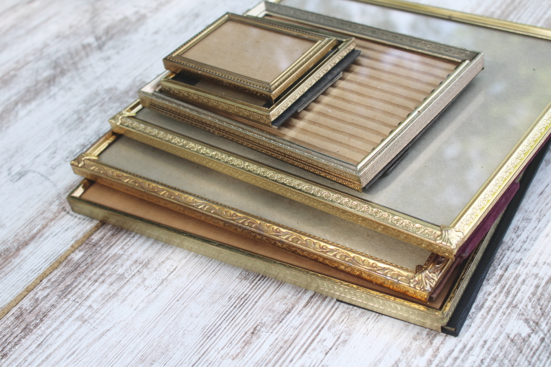 photo of vintage brass gold metal picture photo frames lot, whole gallery wall all easel stand frames #5
