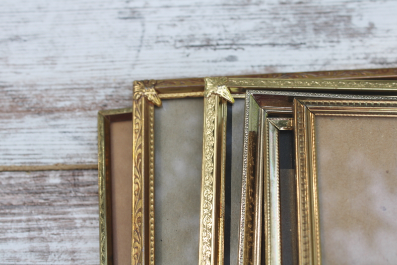 photo of vintage brass gold metal picture photo frames lot, whole gallery wall all easel stand frames #6