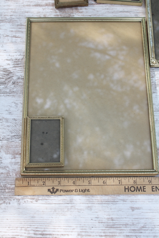 photo of vintage brass gold metal picture photo frames lot, whole gallery wall all easel stand frames #8