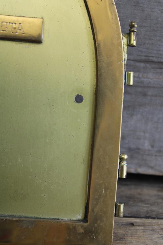 photo of vintage brass holy oil door w/ raised cross, architectural piece from old Catholic church #4