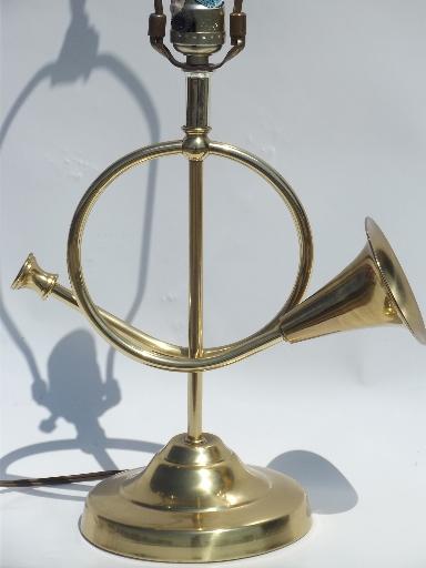 photo of vintage brass horn piano lamp, music room table lamp or desk light #2