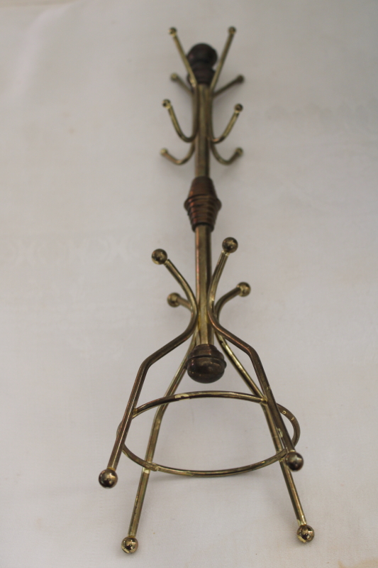 photo of vintage brass jewelry stand, tiny coat tree rack w/ hanging hooks #4
