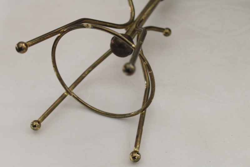 photo of vintage brass jewelry stand, tiny coat tree rack w/ hanging hooks #5
