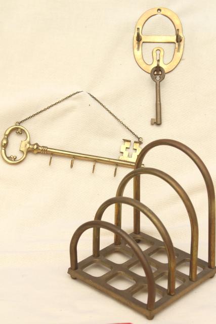 photo of vintage brass key hooks & brass mail sorter letter holder - entryway organizers #1