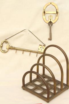 catalog photo of vintage brass key hooks & brass mail sorter letter holder - entryway organizers