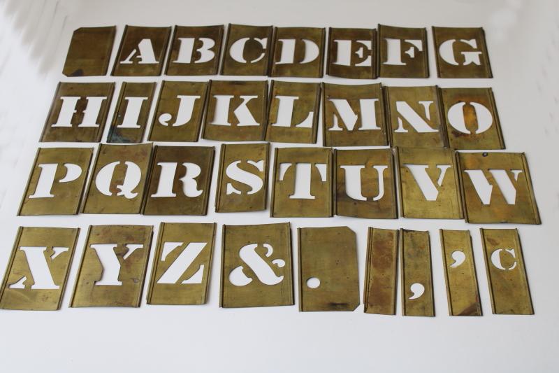 photo of vintage brass letter stencils, sign & box lettering full alphabet interlocking  #1