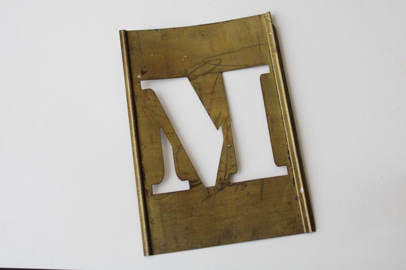 photo of vintage brass letter stencils, sign & box lettering full alphabet interlocking  #3