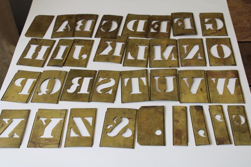 photo of vintage brass letter stencils, sign & box lettering full alphabet interlocking  #5