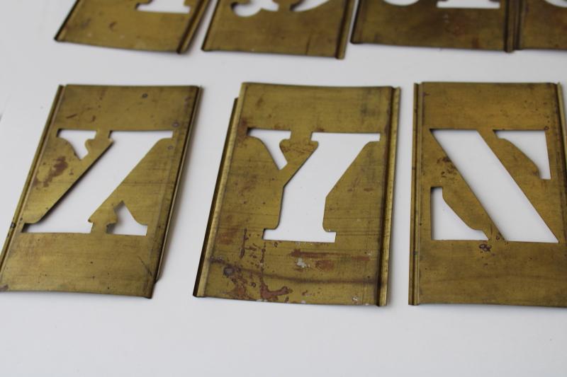 photo of vintage brass letter stencils, sign & box lettering full alphabet interlocking  #6