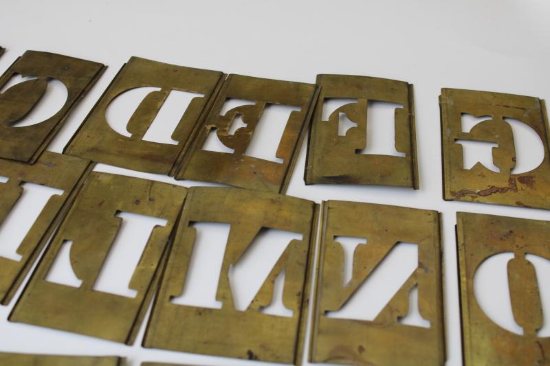 photo of vintage brass letter stencils, sign & box lettering full alphabet interlocking  #7