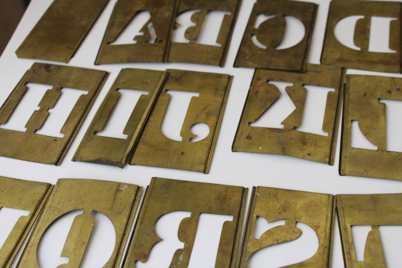 photo of vintage brass letter stencils, sign & box lettering full alphabet interlocking  #8