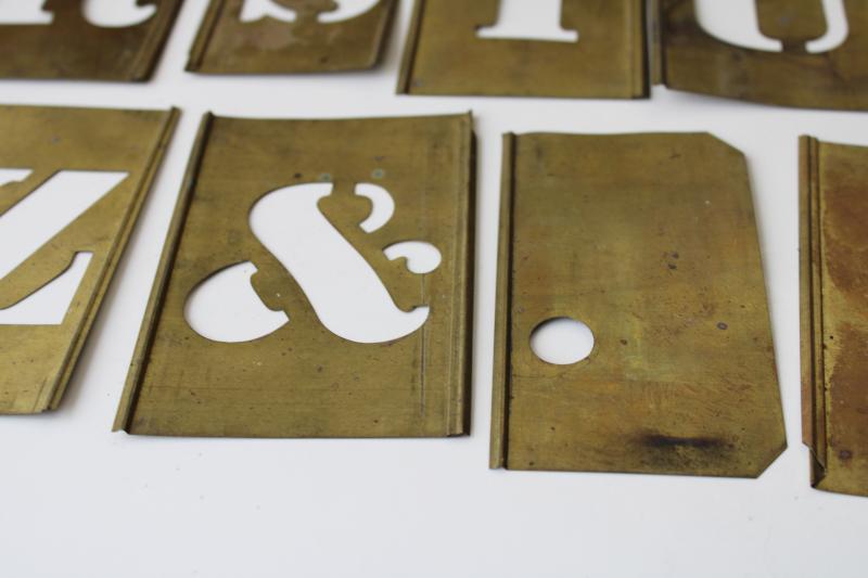 photo of vintage brass letter stencils, sign & box lettering full alphabet interlocking  #9