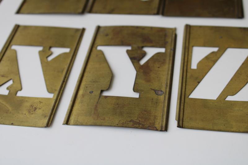 photo of vintage brass letter stencils, sign & box lettering full alphabet interlocking  #10