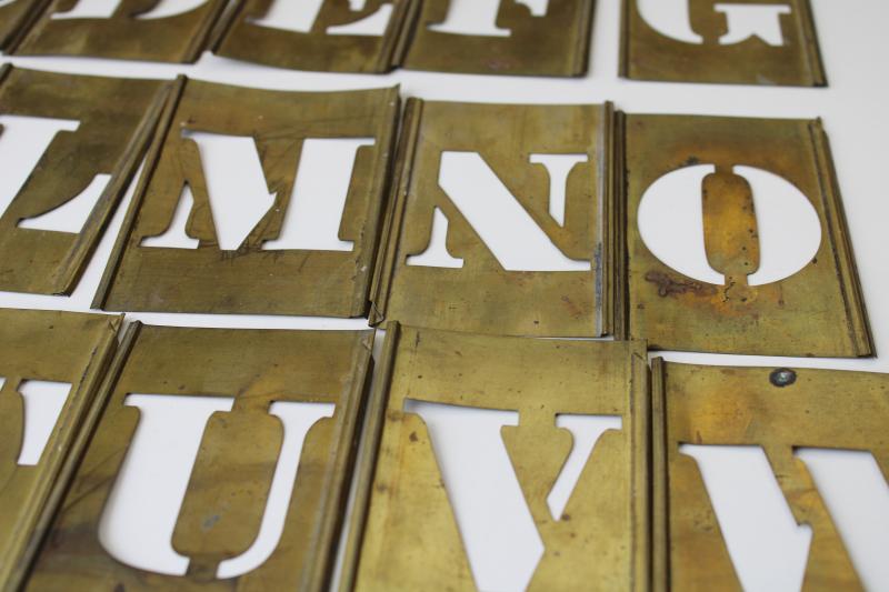 photo of vintage brass letter stencils, sign & box lettering full alphabet interlocking  #11