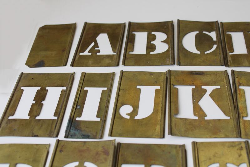 photo of vintage brass letter stencils, sign & box lettering full alphabet interlocking  #12