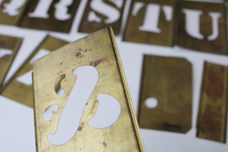 photo of vintage brass letter stencils, sign & box lettering full alphabet interlocking  #14