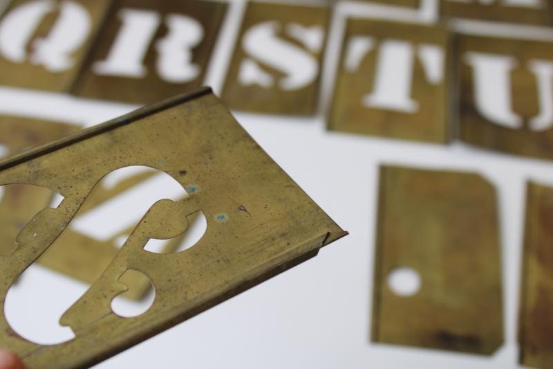 photo of vintage brass letter stencils, sign & box lettering full alphabet interlocking  #15