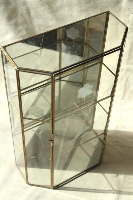 photo of vintage brass & mirror glass vitrine box, miniature curio cabinet display case #4