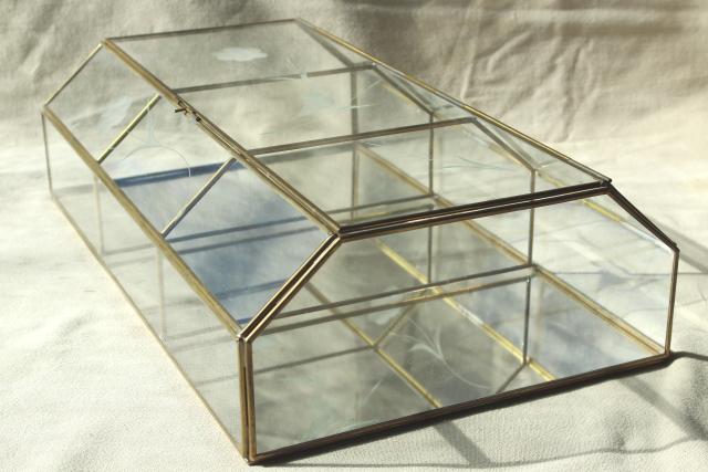 photo of vintage brass & mirror glass vitrine box, miniature curio cabinet display case #7