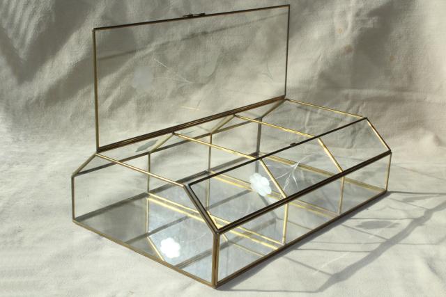 photo of vintage brass & mirror glass vitrine box, miniature curio cabinet display case #8