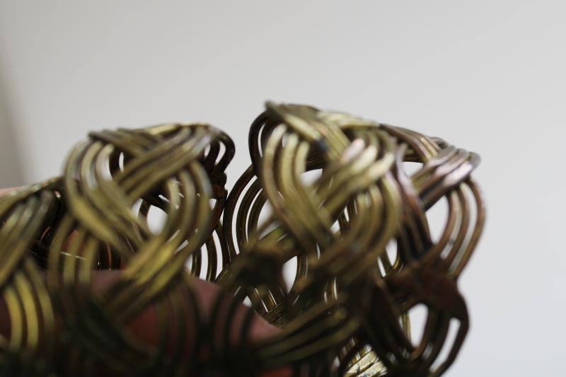 photo of vintage brass napkin holder rings, braided basketweave wirework bohemian style #5