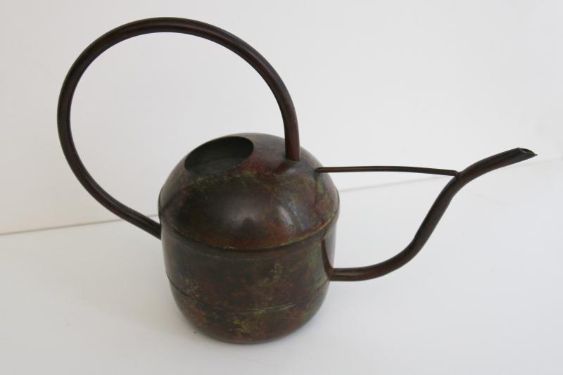 photo of vintage brass or bronze watering can w/ long spout, antique verdigris painted finish #3