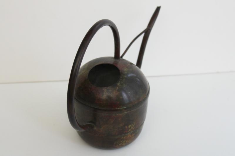 photo of vintage brass or bronze watering can w/ long spout, antique verdigris painted finish #4