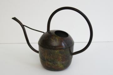 catalog photo of vintage brass or bronze watering can w/ long spout, antique verdigris painted finish