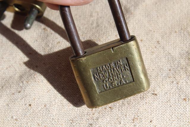 photo of vintage brass padlocks & shackle lock, Sargent, Safe, Sea Bag Auto Loc #4