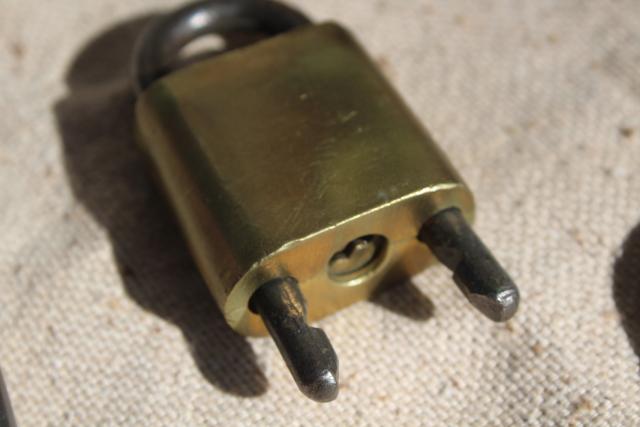 photo of vintage brass padlocks & shackle lock, Sargent, Safe, Sea Bag Auto Loc #6