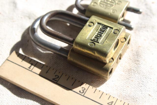 photo of vintage brass padlocks & shackle lock, Sargent, Safe, Sea Bag Auto Loc #7