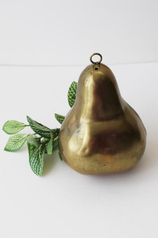 photo of vintage brass pear, decorative life size fruit or Christmas ornament pear tree #1