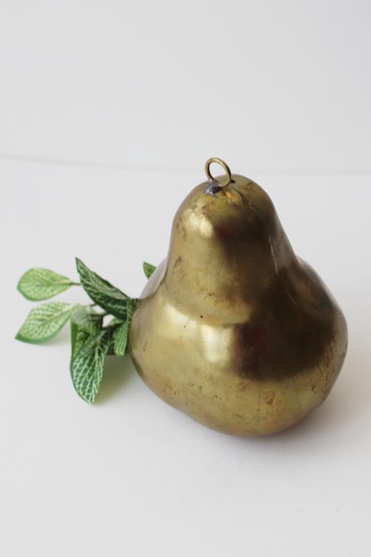 photo of vintage brass pear, decorative life size fruit or Christmas ornament pear tree #2