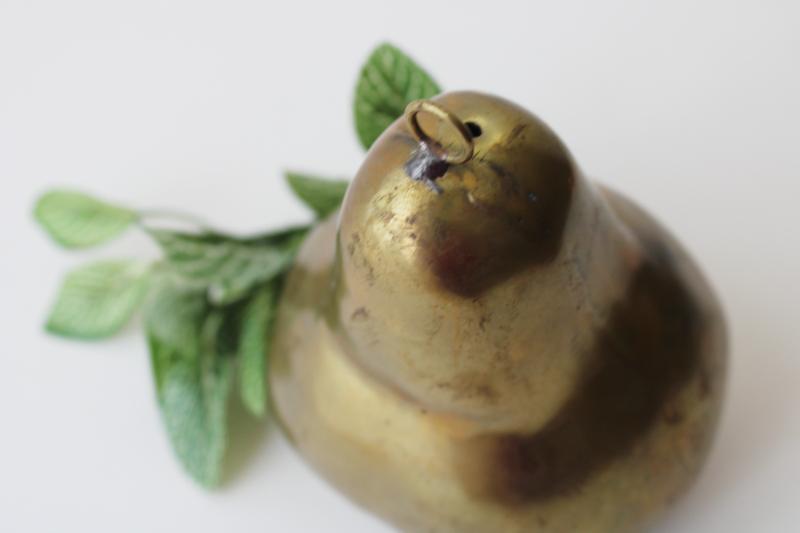 photo of vintage brass pear, decorative life size fruit or Christmas ornament pear tree #3