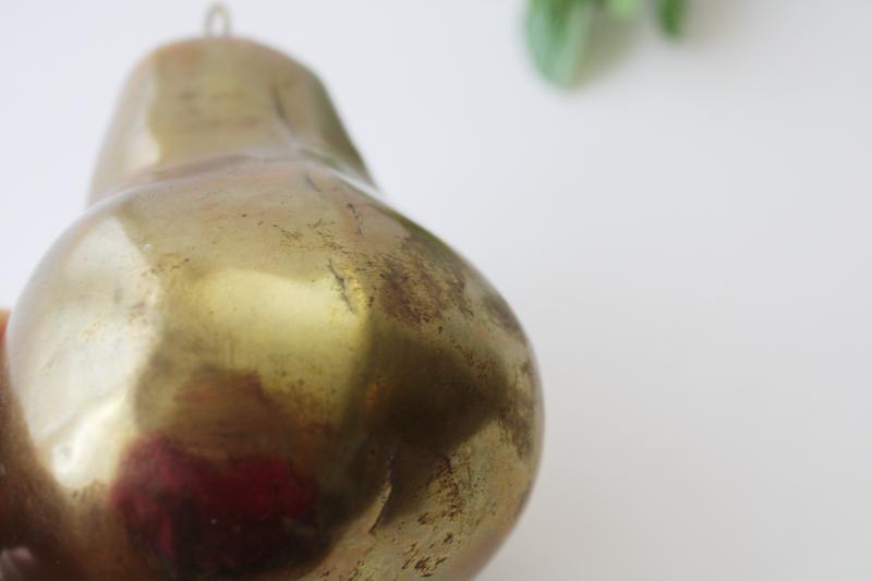 photo of vintage brass pear, decorative life size fruit or Christmas ornament pear tree #5