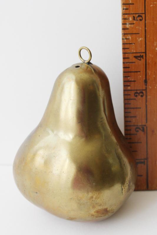 photo of vintage brass pear, decorative life size fruit or Christmas ornament pear tree #6