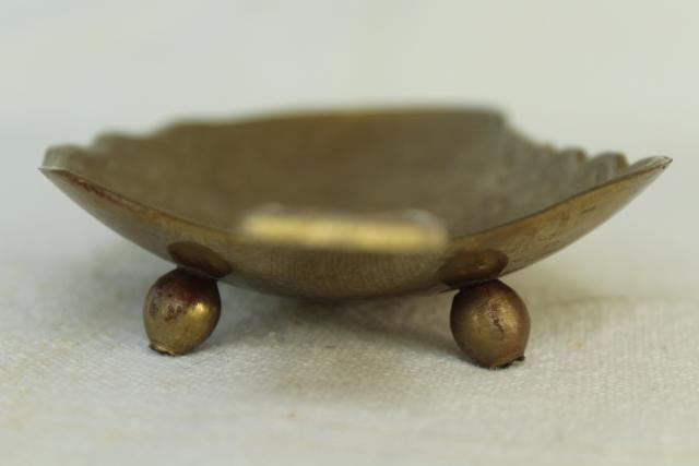 photo of vintage brass pin tray, Indian paisley leaf shaped dish, bohemian ethnic decor #6