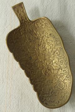 photo of vintage brass pin tray, Indian paisley leaf shaped dish, bohemian ethnic decor