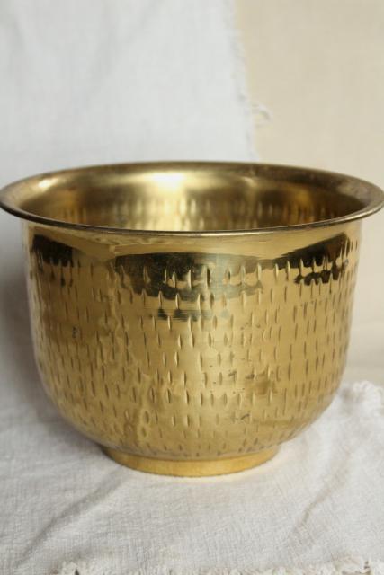 photo of vintage brass planter, large pot for indoor tree or cactus, hammered metal w/ tree bark texture #2