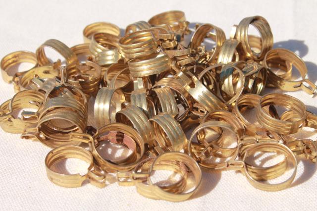 photo of vintage brass plated curtain rings, lot of 60 curtain clips for cafe curtains #1