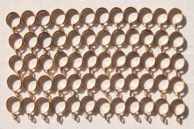 photo of vintage brass plated curtain rings, lot of 60 curtain clips for cafe curtains #5