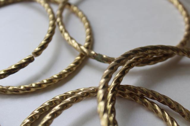 photo of vintage brass plated curtain rings, rope twisted metal hoops like big bangles #2