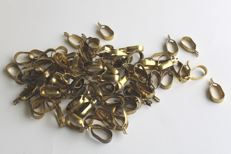 photo of vintage brass plated steel strong pinch clip type oval curtain rings for cafe curtains  #1