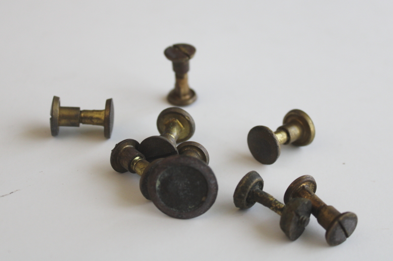 photo of vintage brass saw bolts, lot of salvaged hardware from old tools  #1